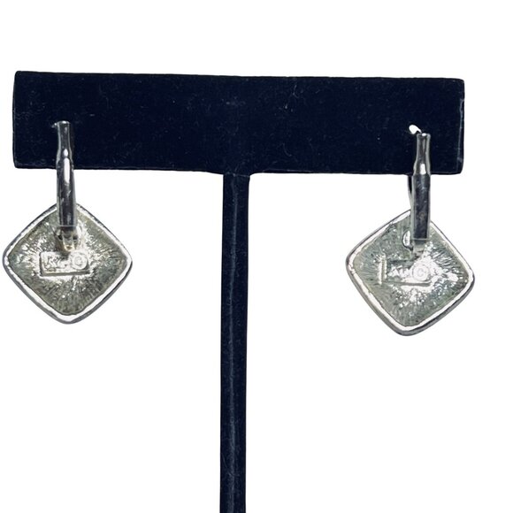 Kenneth Cole Silver Tone & Purple Enamel Geometric Dangle Earrings (5836) - Picture 5 of 7